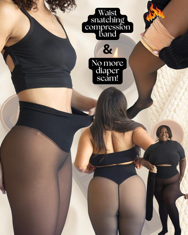 Brand-New Compression Band & Single-Seam Design! Original Magic Tummy-Control, Butt-Lifting, High-Elasticity, Fleece-Lined Leggings - 40-100kg Fit - 3 Color Options - Footed Style - Plus Sizes Available for Fleece Leggings.